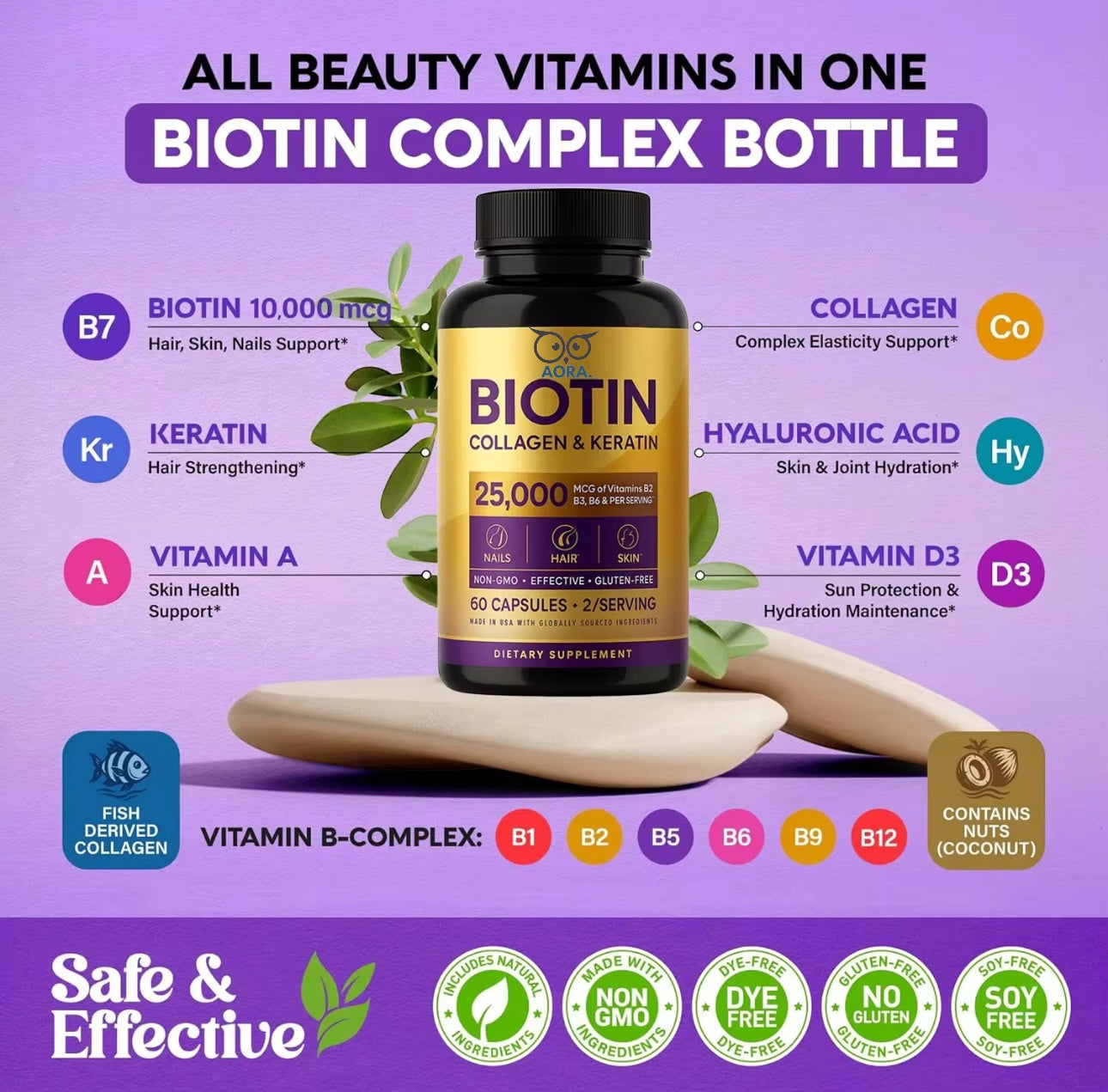 Biotin | Hyaluronic Acid | Collagen | Keratin Supplement
